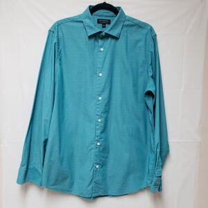 Mens Banana Republic Teal Blue Office City Button Up Shirt Slim Fit L PO E